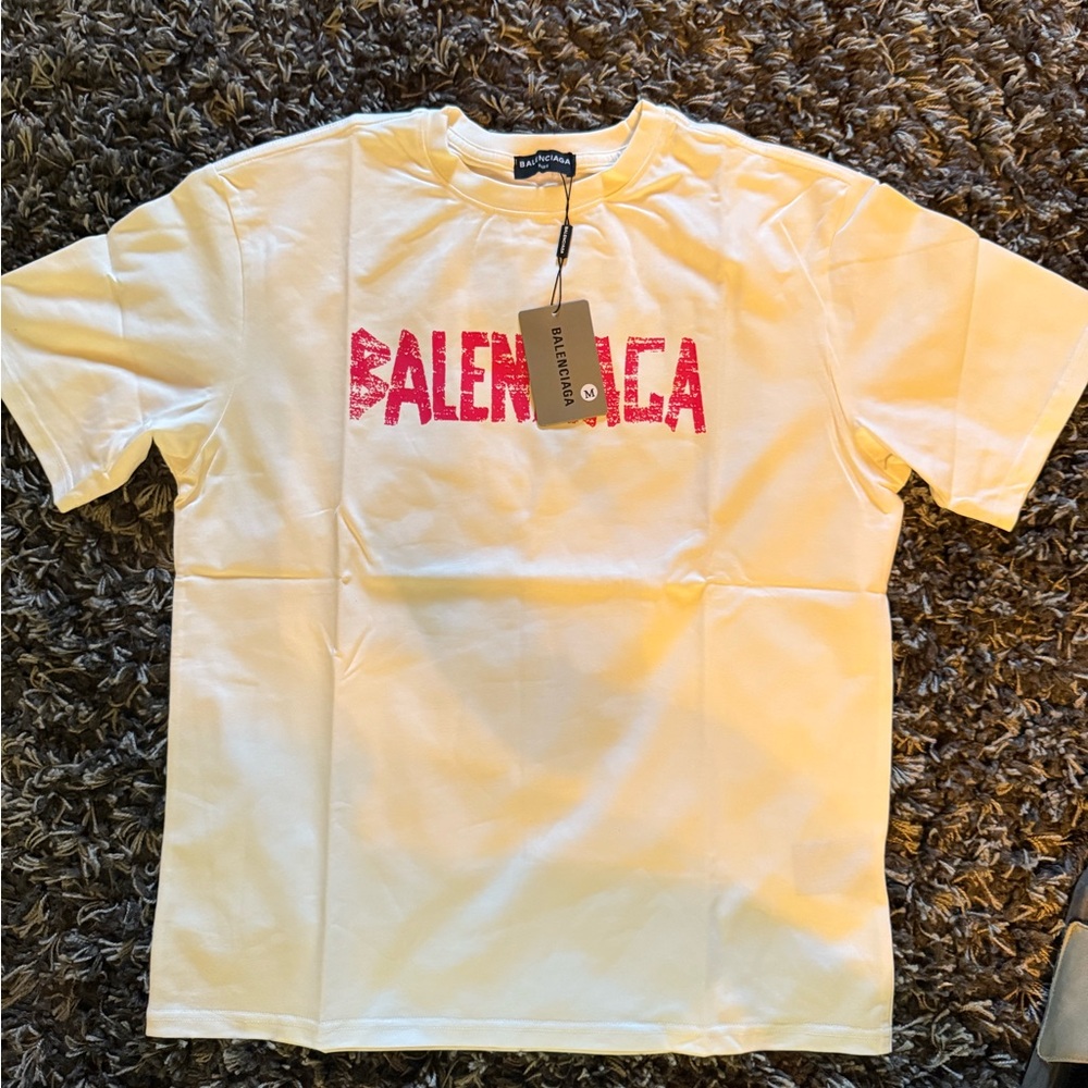 Balenciaga Cream Tee with Red Graphic